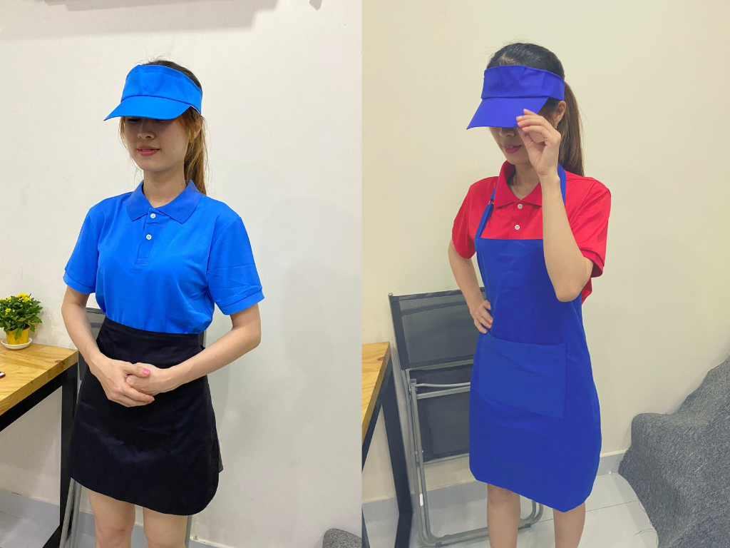 Top 10 set đồng phục nhân viên phục vụ đa sắc màu với nón không chóp - tạp dề ngắn - áo thun