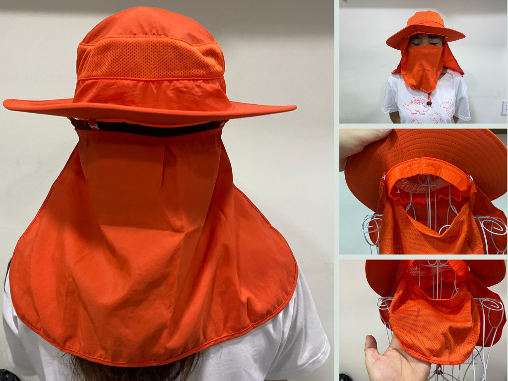 Xưởng may mũ chống nắng trùm mặt, che gáy kèm khẩu trang in thêu logo theo yêu cầu
