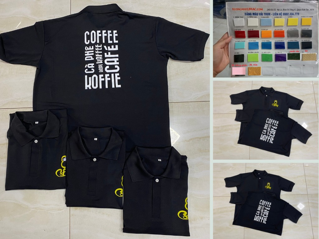 Xưởng áo phông, áo thun đồng phục nhân viên quán cà phê đẹp - In thêu logo sắc nét TPHCM