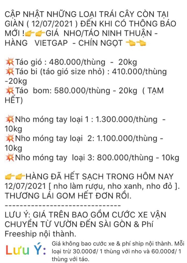 Hợp tác kinh doanh làm đại lý sỉ & lẻ lấy Táo/ Nho Ninh Thuận - hàng chuẩn VIETGAP