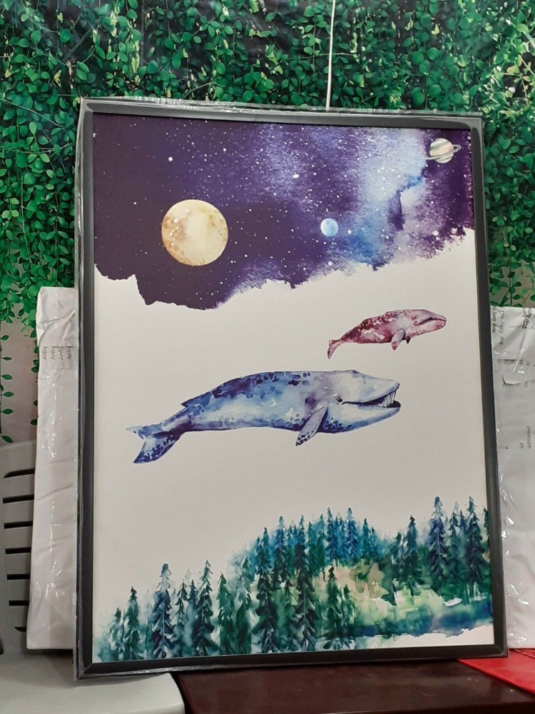 In tranh Canvas Cá Voi Xanh - Cá Voi Hồng kỳ ảo | Bầu trời - Cá voi xanh - Sự tái sinh | In Kỹ Thuật Số Since 2006